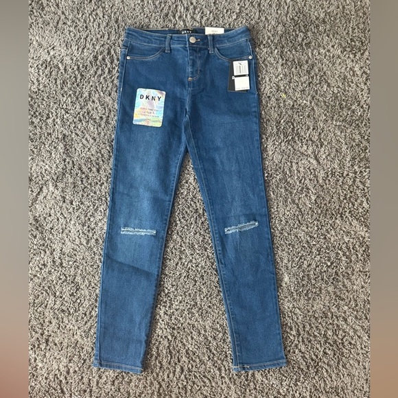 Girls Jeans Size 14 Blue Skinny Stretch Denim Distressed NWT” DKNY - Picture 1 of 8